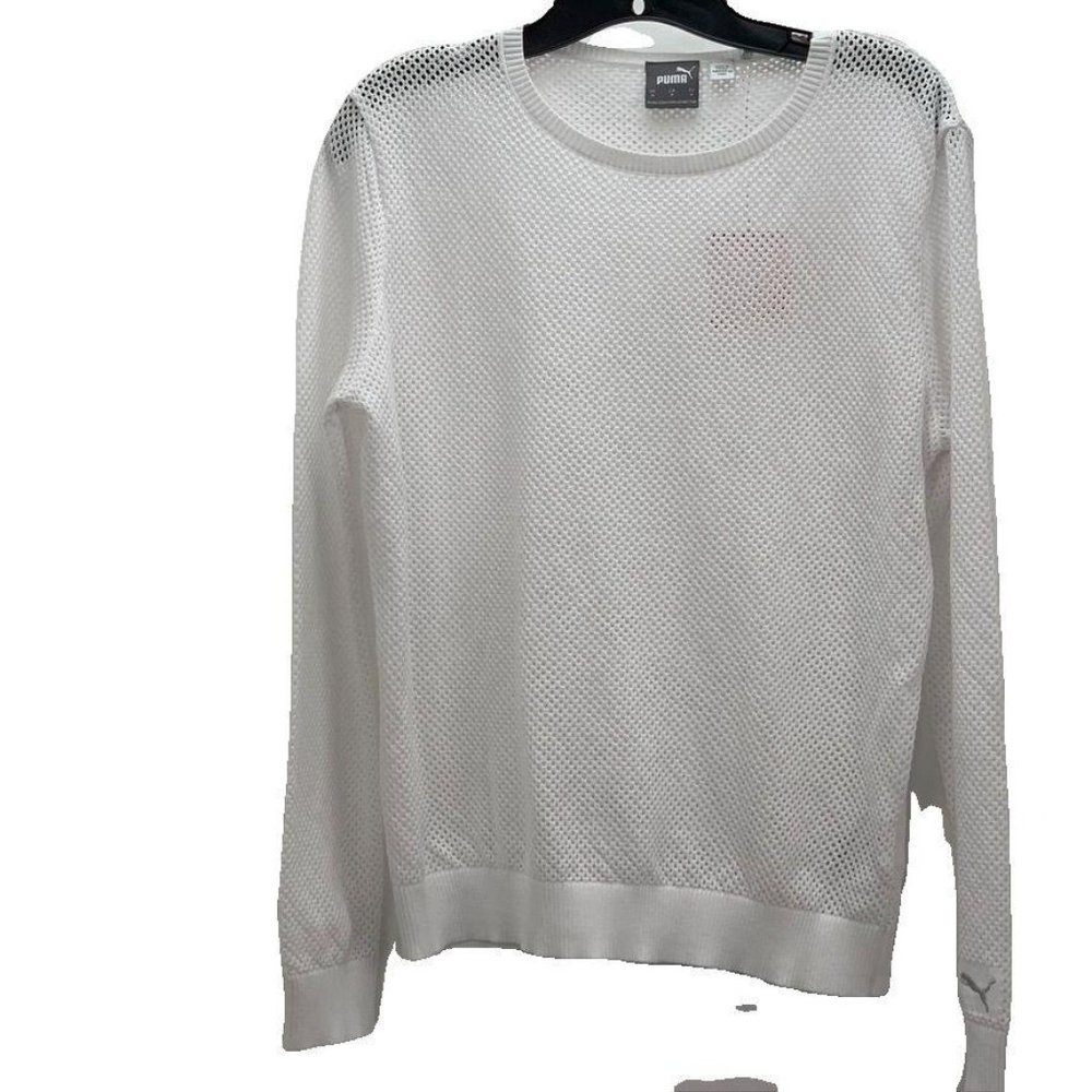 Puma White Mesh Long-Sleeve Crew Neck Top